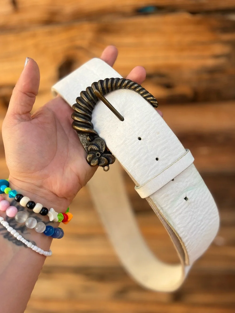 JUST CAVALLI | Y2K Cream White Leather Suede Belt 32-38